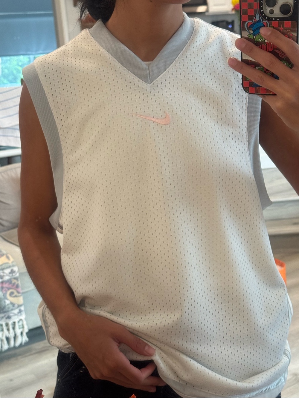 Retro Nike Women's White Jersey | Size S | Center Swoosh | Baby Pink Logo | Y2K